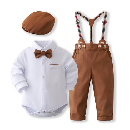 Baby Boy Costume Cotton Boys Suits Single Breasted Kids Blazers Boys Suits Set Formal Wedding Wear Children Clothing with Hat