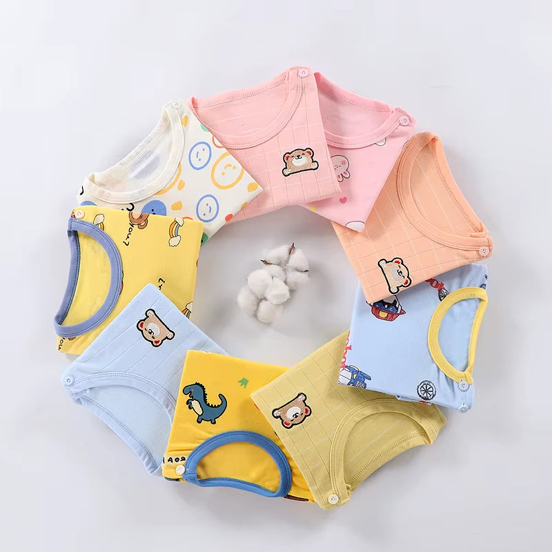 Comfortable Kids Pajamas Sets Four Seasons Cartoon Print Baby Clothes Sets Unisex Kids Baby Pyjamas Boys