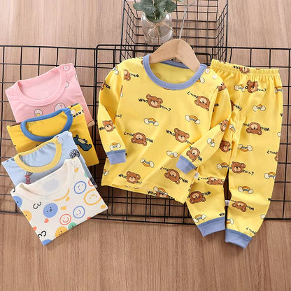 Comfortable Kids Pajamas Sets Four Seasons Cartoon Print Baby Clothes Sets Unisex Kids Baby Pyjamas Boys