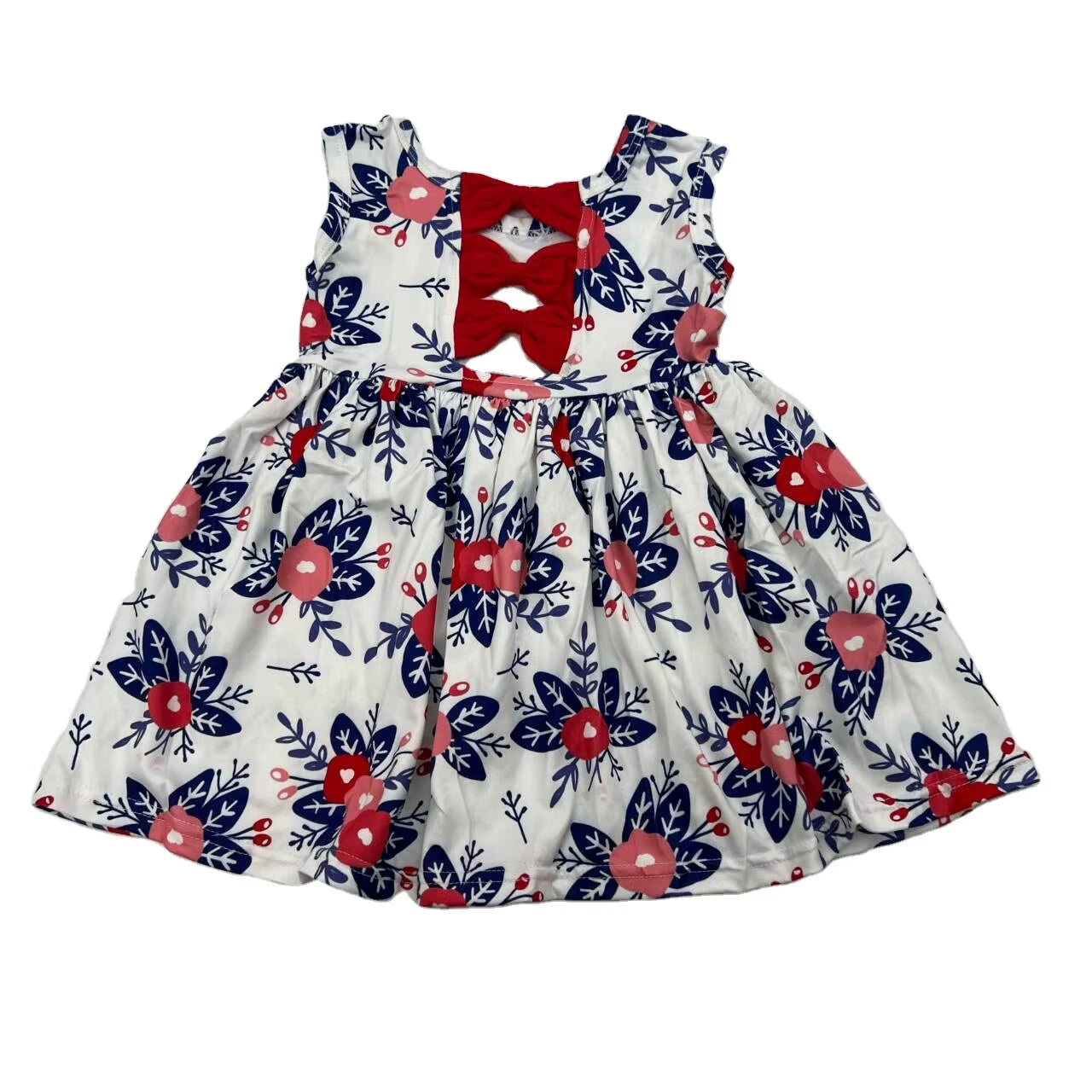 Qingli OEM Ready Made Kids Dress 2 Year Old Girl Dress with Bow Back Cheap Sleeveless Dresses for Girls of 5 Year Old