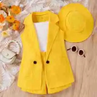 Korean Style Lovely Girl Suit with Hat Summer Daily Sleeveless 