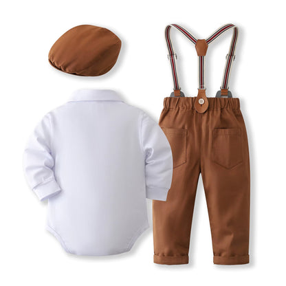 Baby Boy Costume Cotton Boys Suits Single Breasted Kids Blazers Boys Suits Set Formal Wedding Wear Children Clothing with Hat