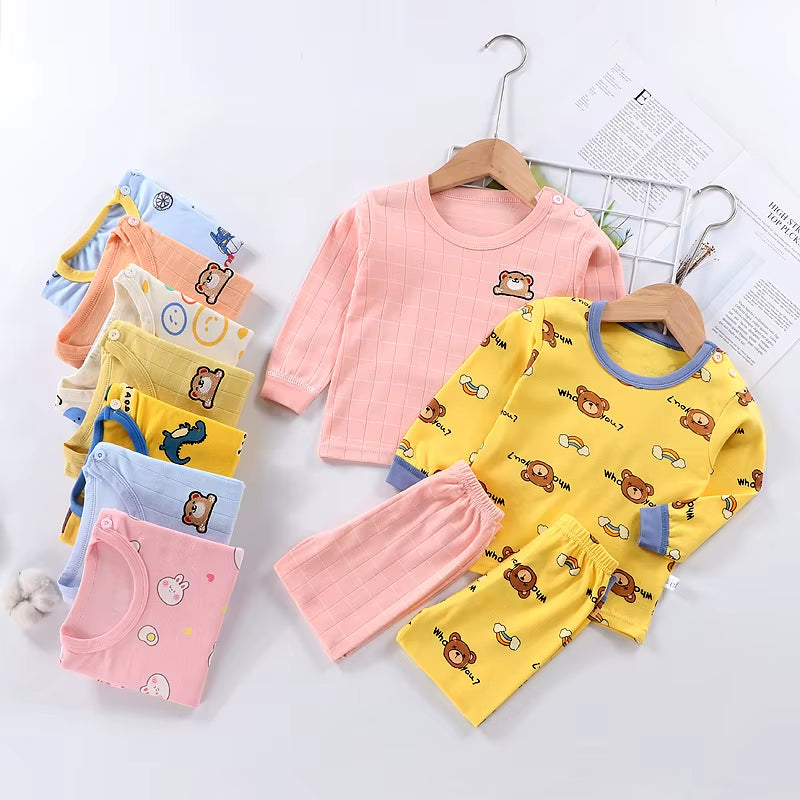 Comfortable Kids Pajamas Sets Four Seasons Cartoon Print Baby Clothes Sets Unisex Kids Baby Pyjamas Boys