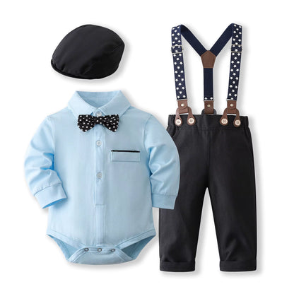 Baby Boy Costume Cotton Boys Suits Single Breasted Kids Blazers Boys Suits Set Formal Wedding Wear Children Clothing with Hat